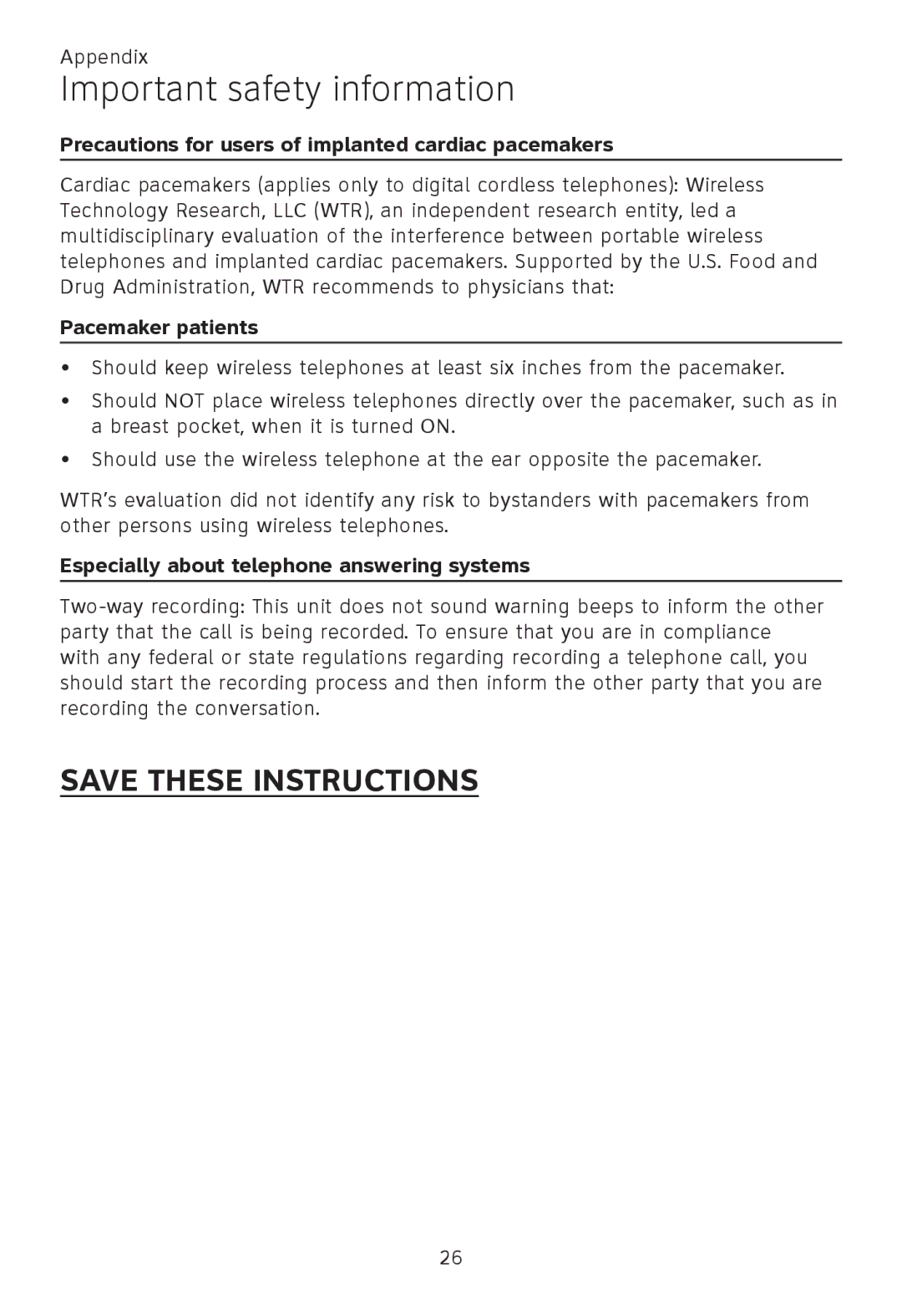 AT&T TL86109, TL86009, TL 86009 user manual Precautions for users of implanted cardiac pacemakers, Pacemaker patients 