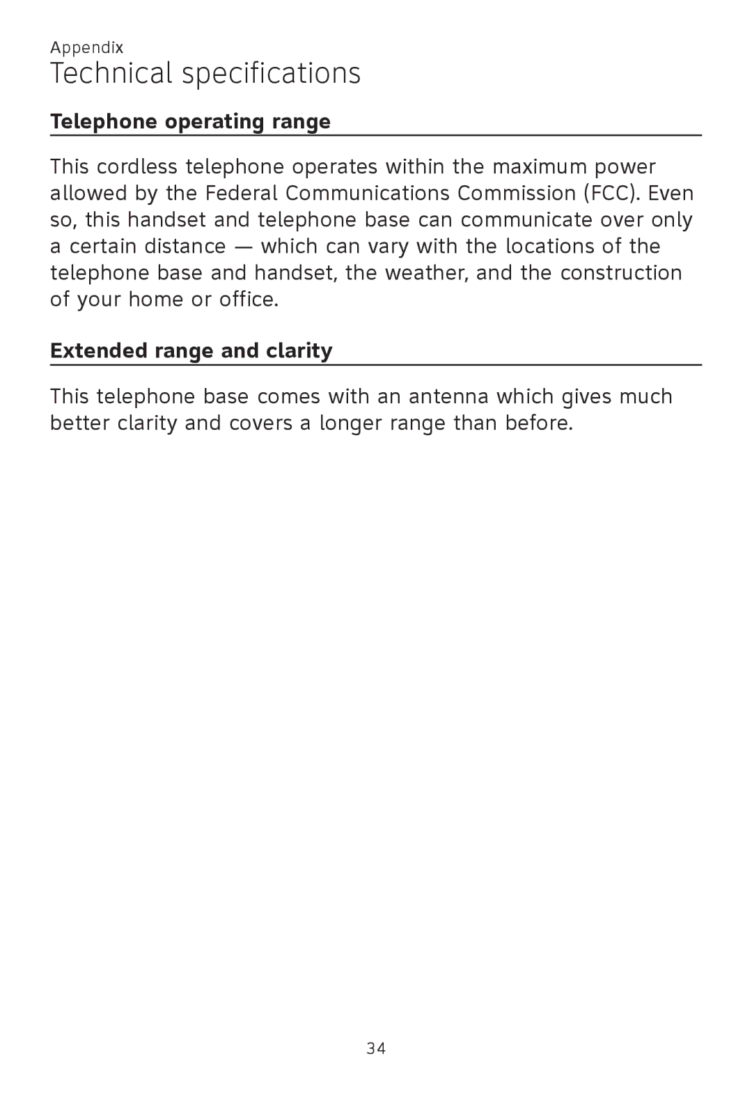 AT&T TL 86009, TL86109, TL86009 user manual Telephone operating range, Extended range and clarity 