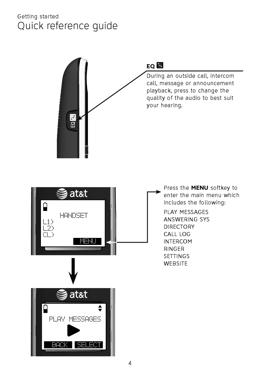 AT&T TL 86009, TL86109, TL86009 user manual Menu 