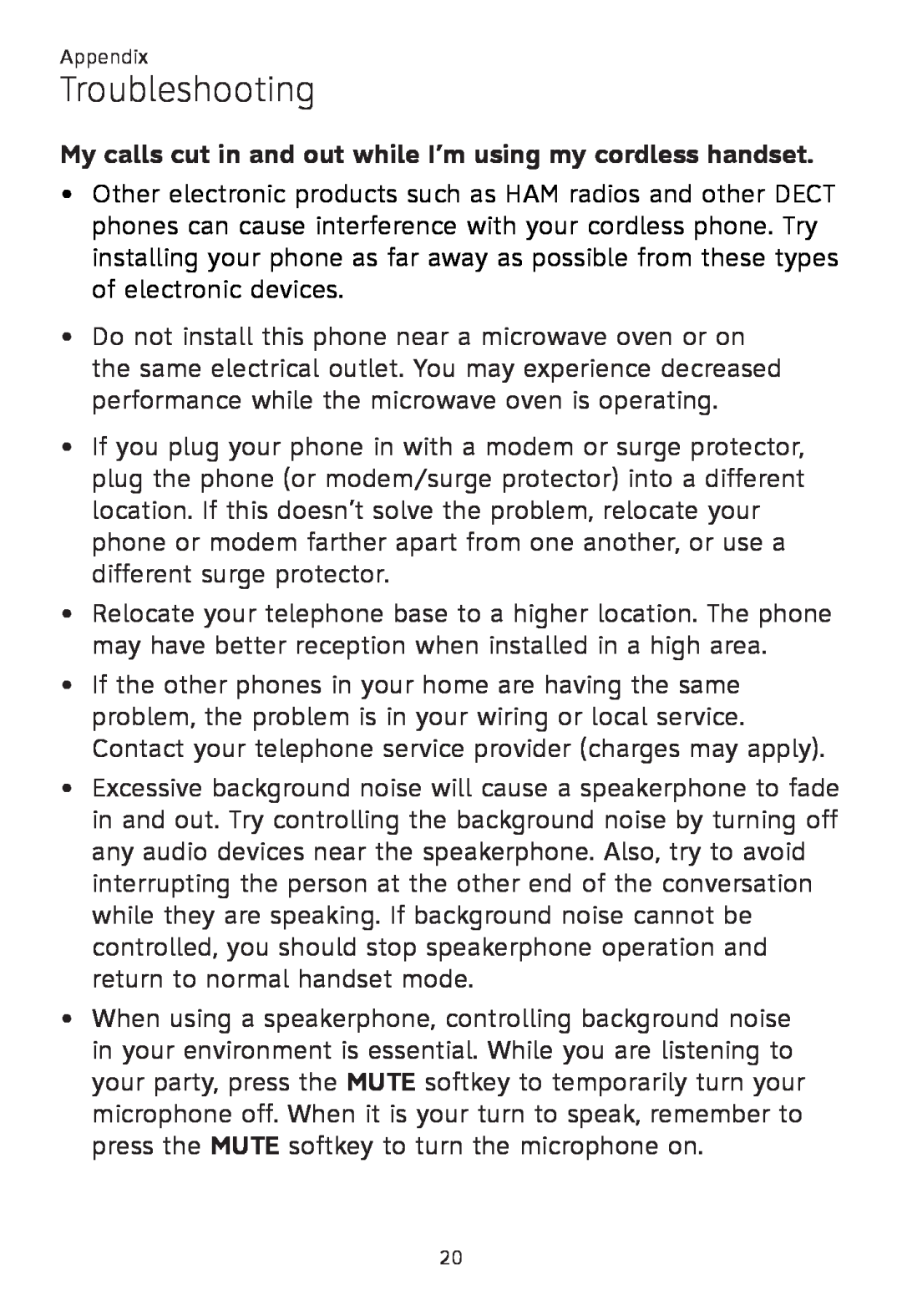 AT&T TL86109, TL86009, TL 86009 user manual My calls cut in and out while I’m using my cordless handset, Troubleshooting 