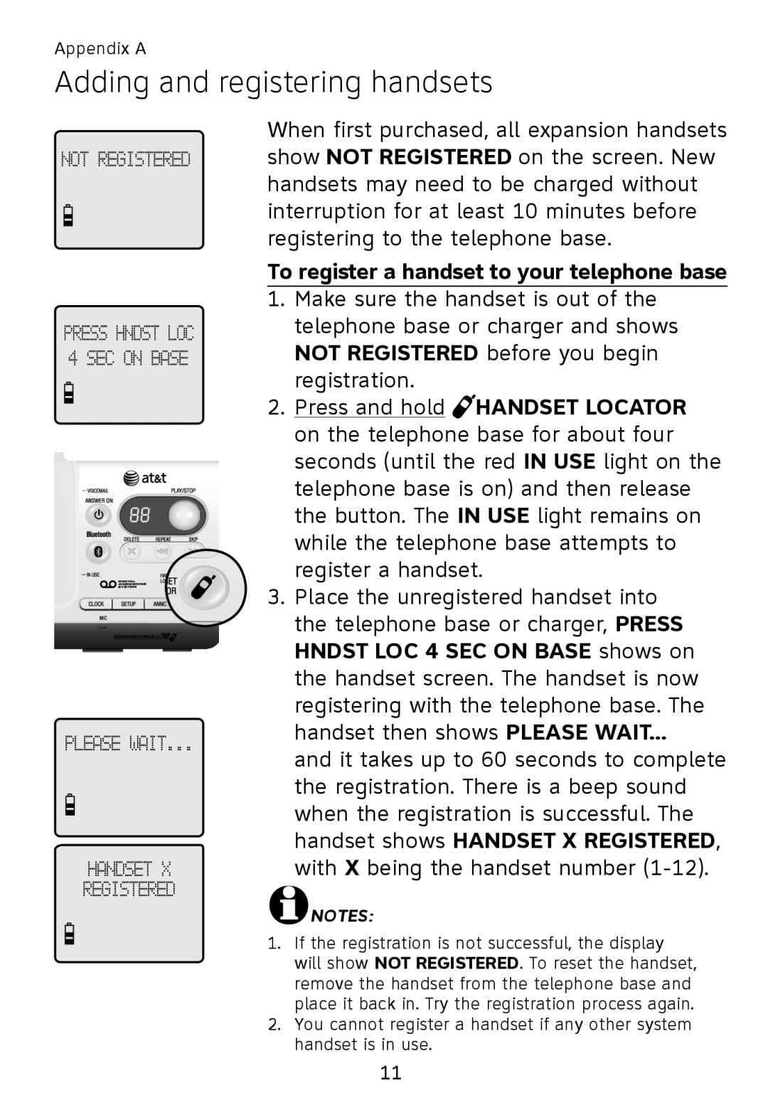 AT&T TL90078 user manual To register a handset to your telephone base 