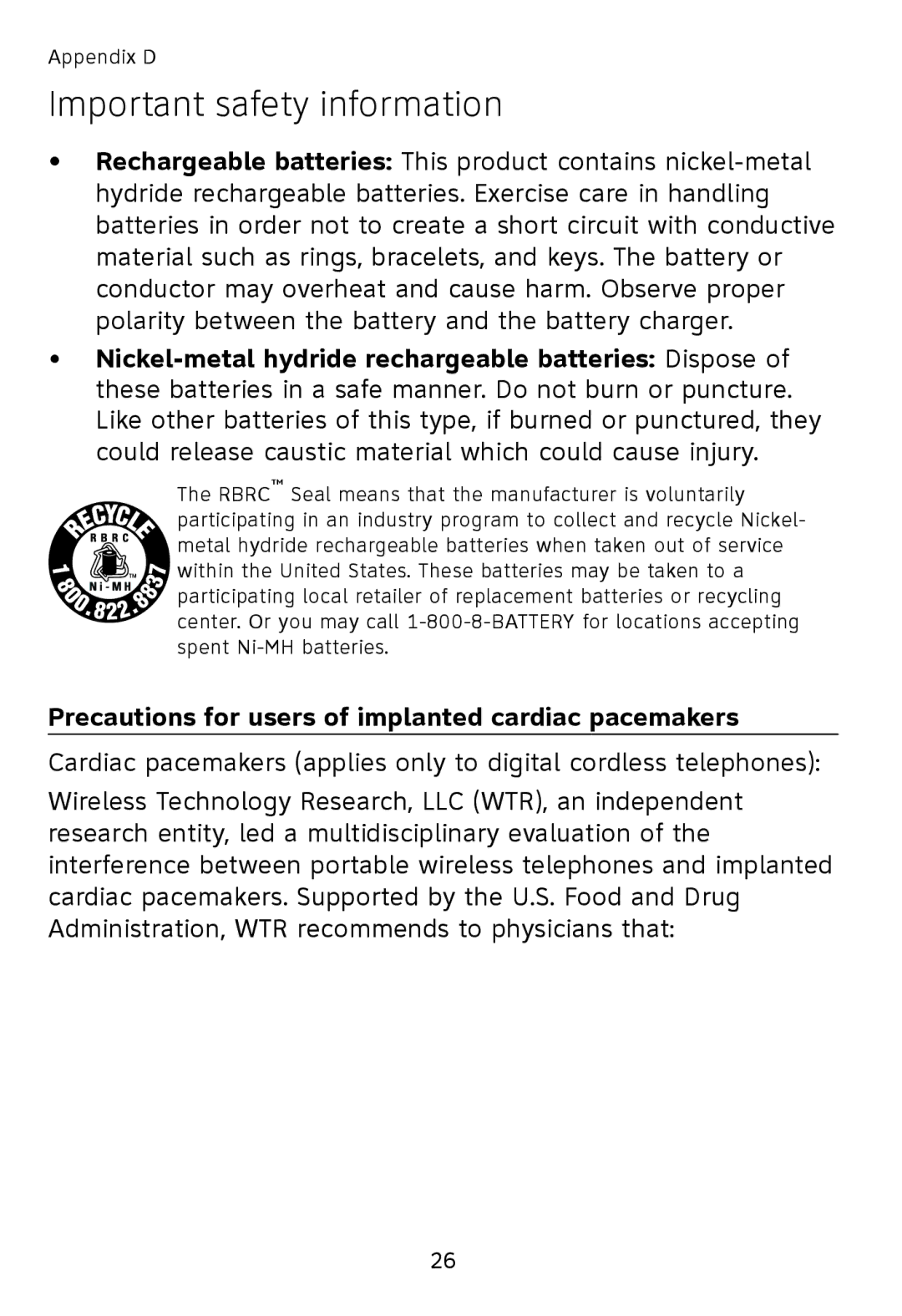 AT&T TL90078 user manual Precautions for users of implanted cardiac pacemakers 