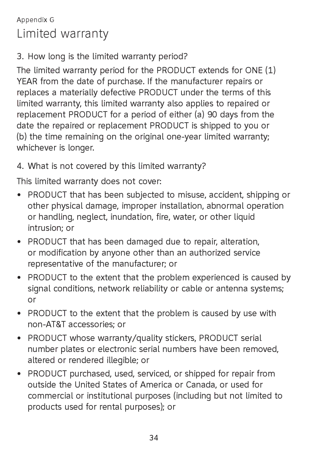 AT&T TL90078 user manual Limited warranty 