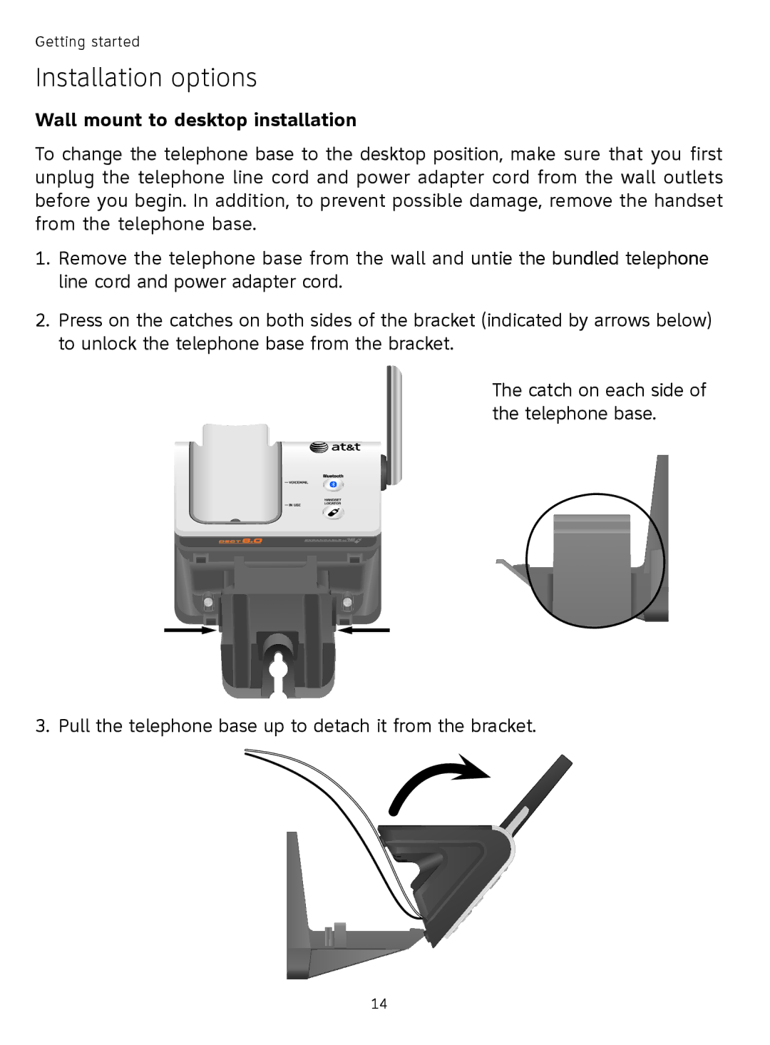 AT&T TL91278, TL9178, TL91378, TL91178 user manual Wall mount to desktop installation 