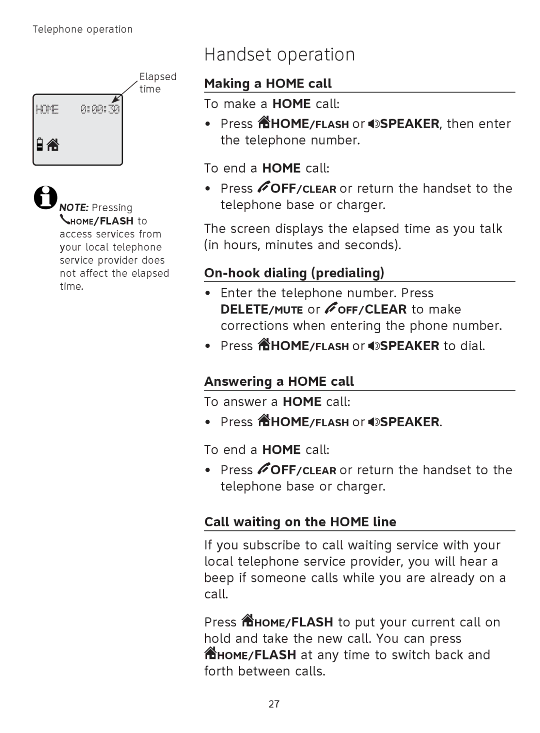 AT&T TL9178, TL91378, TL91178, TL91278 user manual Handset operation 