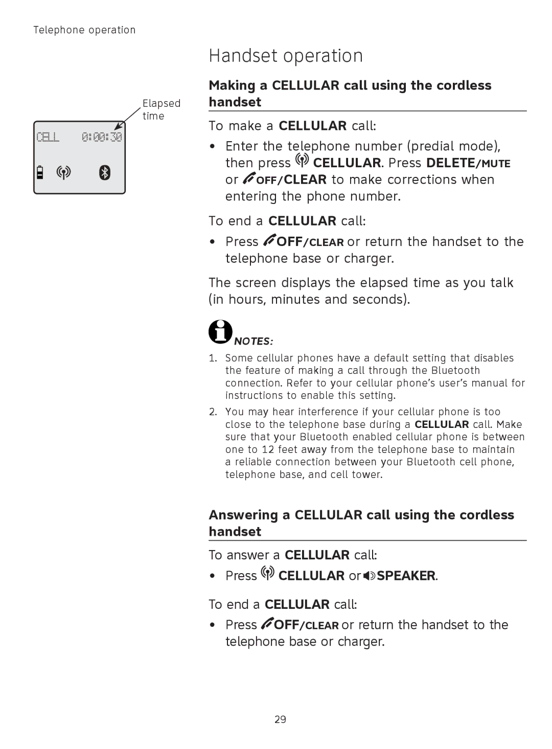 AT&T TL91178 Making a Cellular call using the cordless, Handset, Answering a Cellular call using the cordless handset 