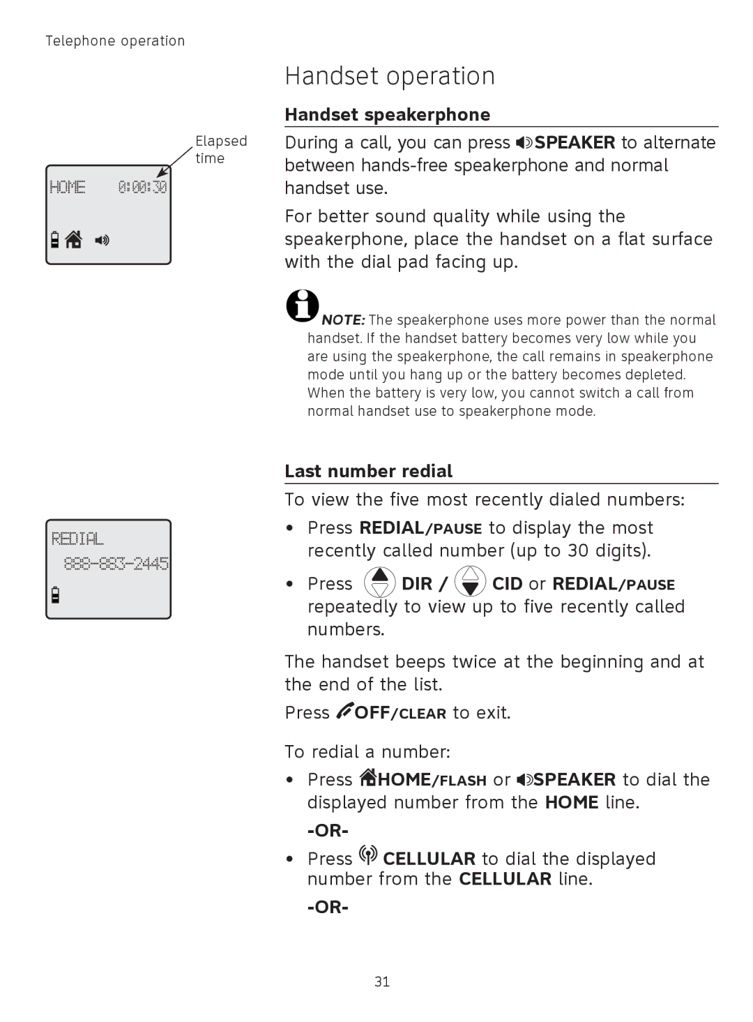 AT&T TL9178, TL91378, TL91178, TL91278 user manual Handset speakerphone, Last number redial 