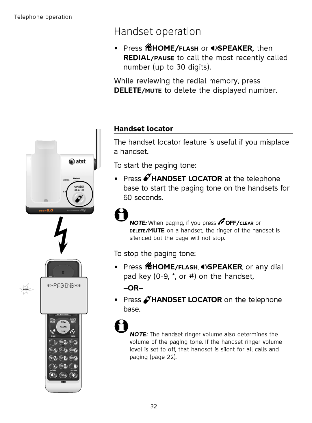 AT&T TL91378, TL9178, TL91178, TL91278 user manual Handset locator, Press Handset Locator on the telephone base 