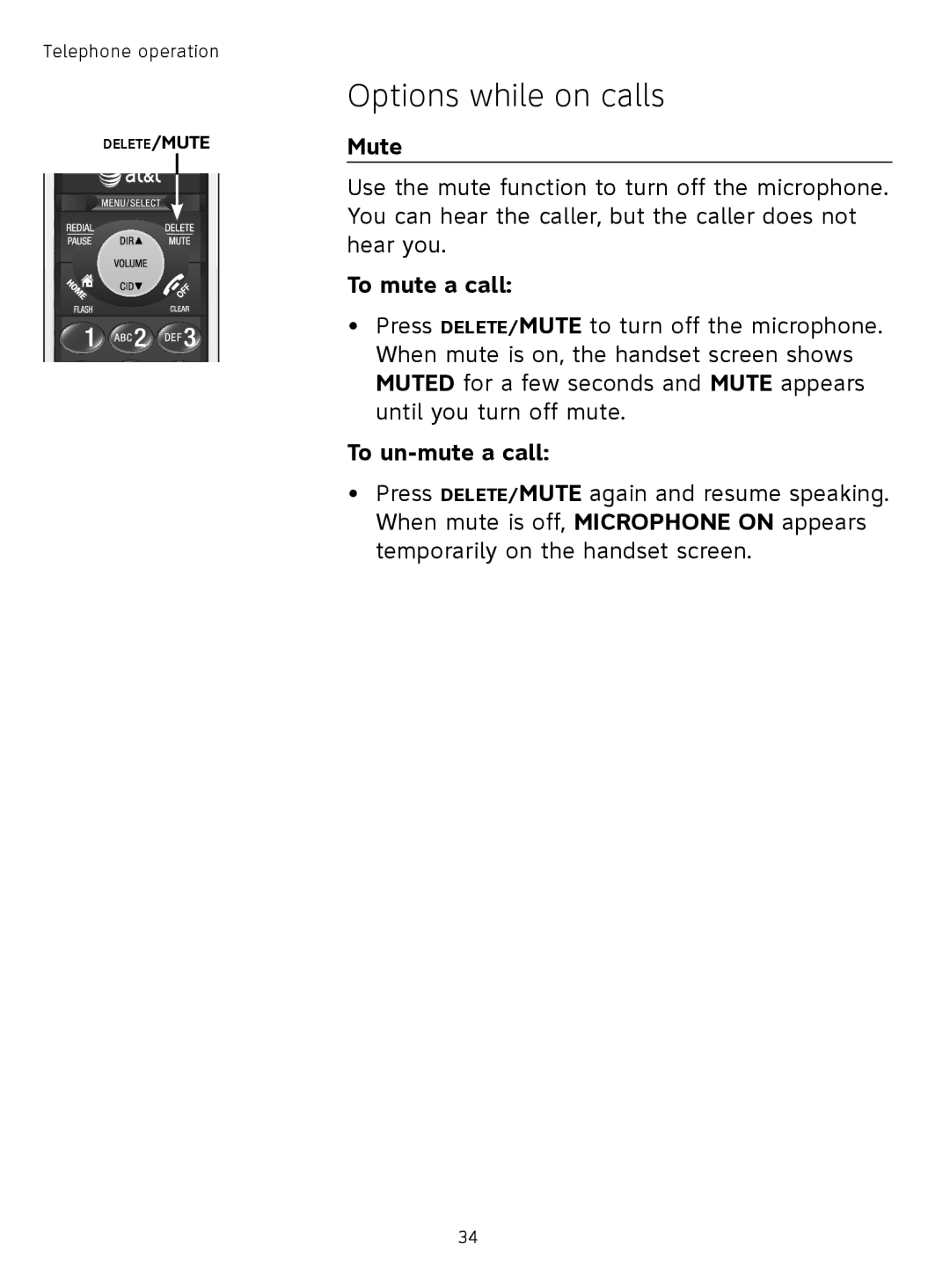 AT&T TL91278, TL9178, TL91378, TL91178 user manual Mute, To mute a call, To un-mute a call 