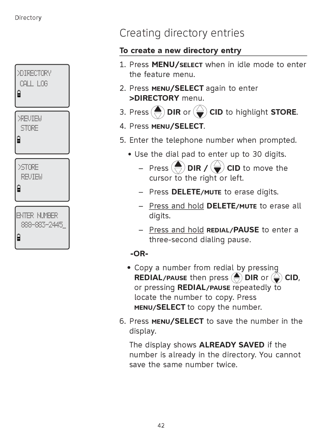 AT&T TL91278, TL9178, TL91378, TL91178 user manual Creating directory entries, To create a new directory entry 