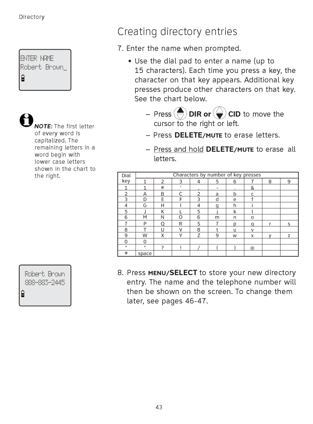 AT&T TL9178, TL91378, TL91178, TL91278 user manual Enter Name 