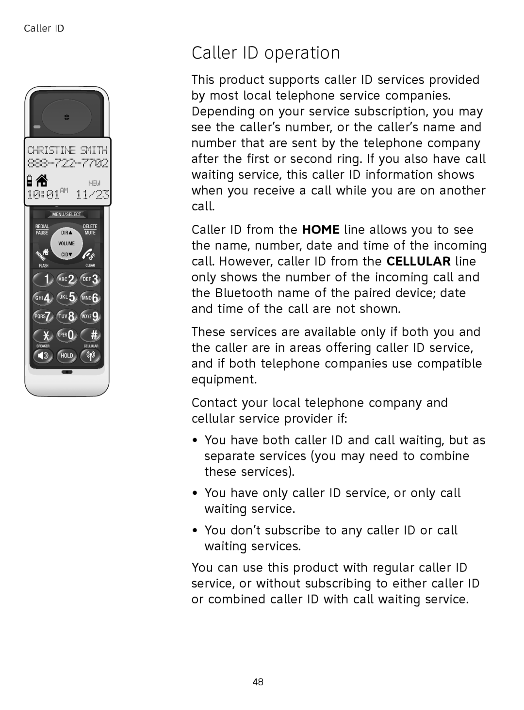 AT&T TL91378, TL9178, TL91178, TL91278 user manual Caller ID operation 