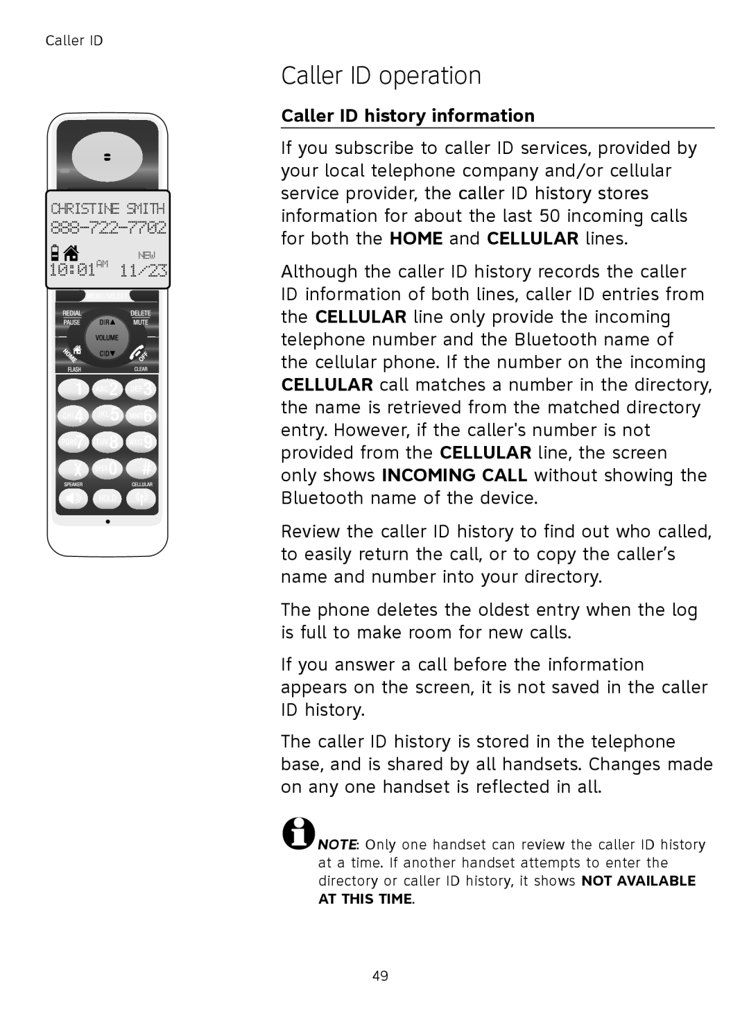 AT&T TL91178, TL9178, TL91378, TL91278 user manual Caller ID history information 