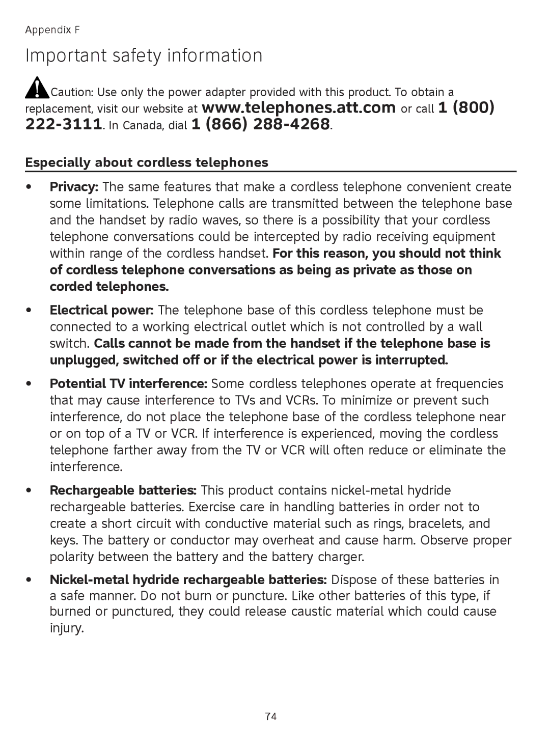 AT&T TL91278, TL9178, TL91378, TL91178 user manual Canada, dial 1 866, Especially about cordless telephones 