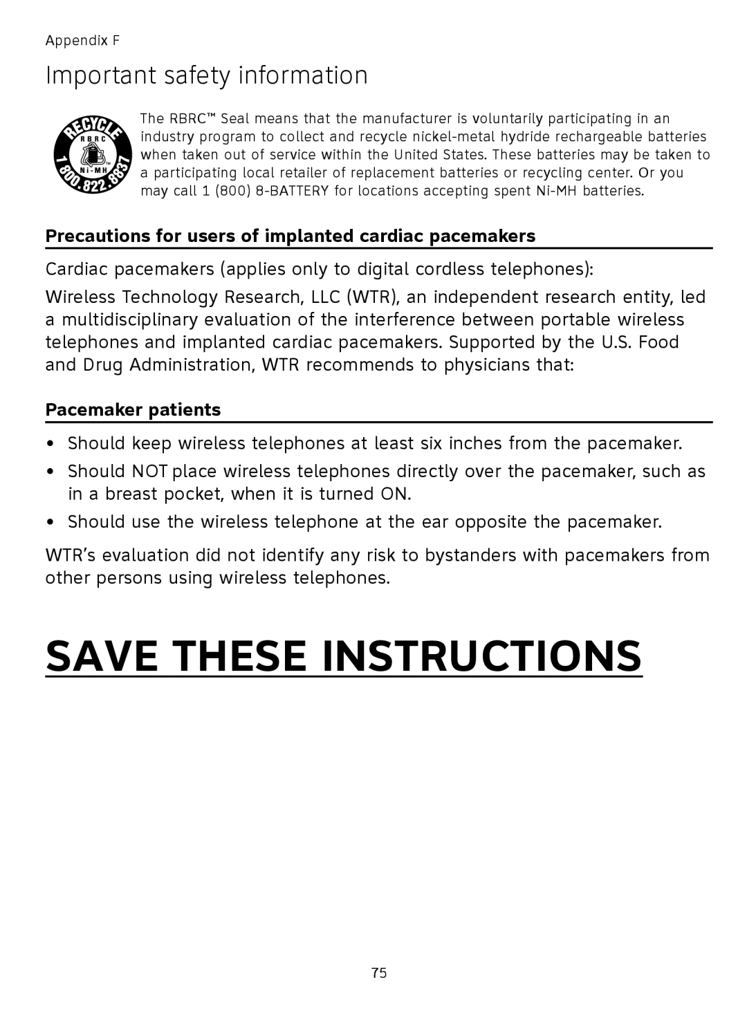 AT&T TL9178, TL91378 Precautions for users of implanted cardiac pacemakers, Pacemaker patients, Save These Instructions 