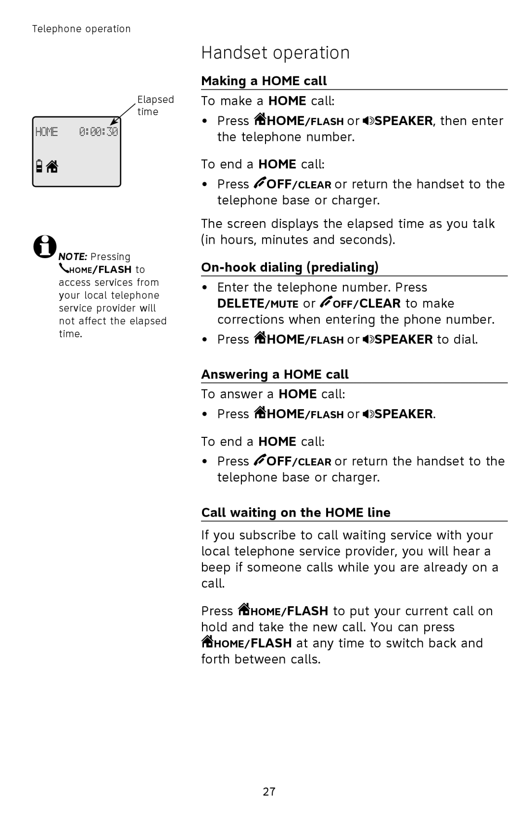 AT&T TL9278, TL9228 user manual Handset operation 