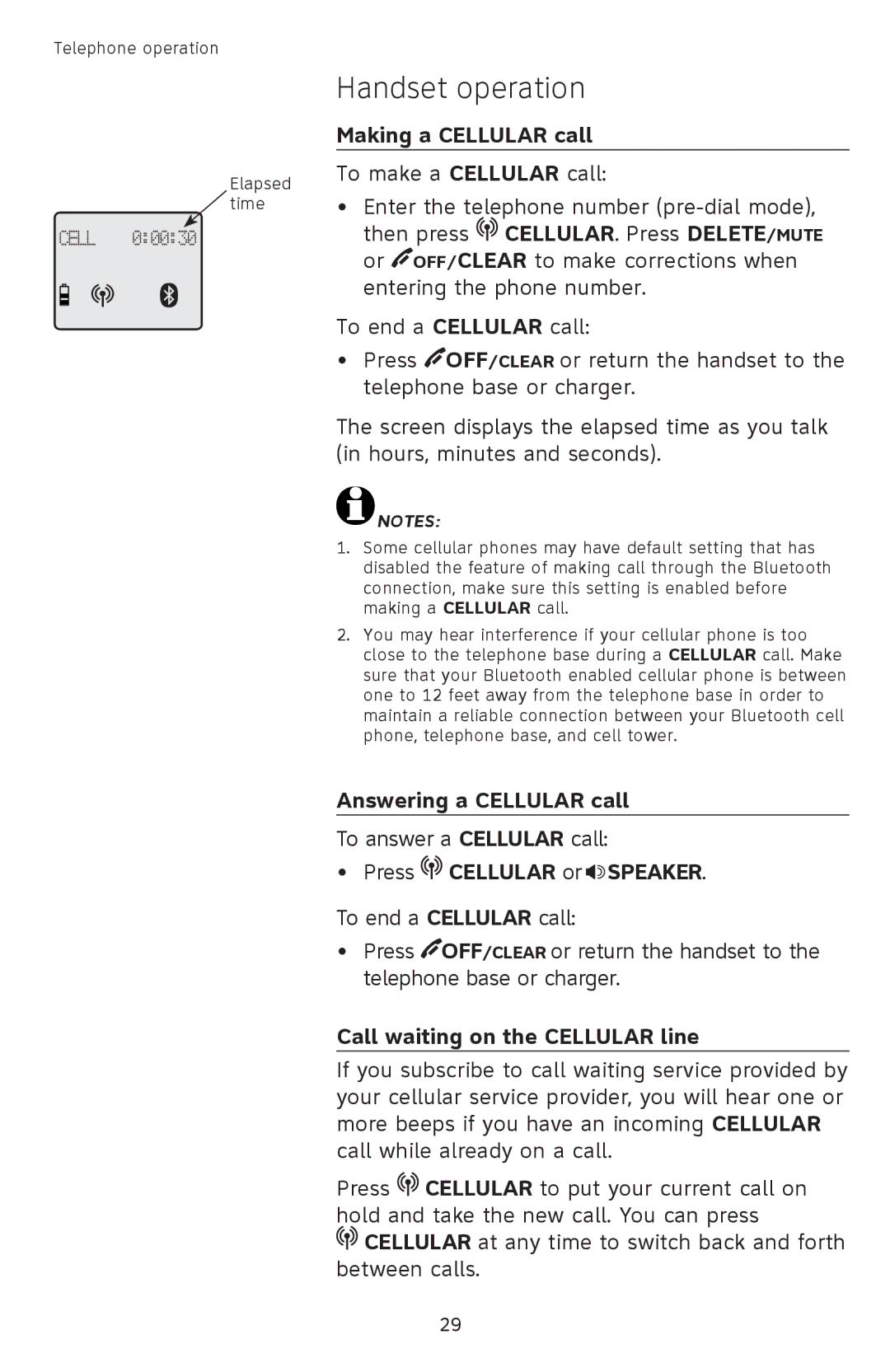 AT&T TL9278, TL9228 user manual Making a Cellular call, Answering a Cellular call, Press Cellular or Speaker 