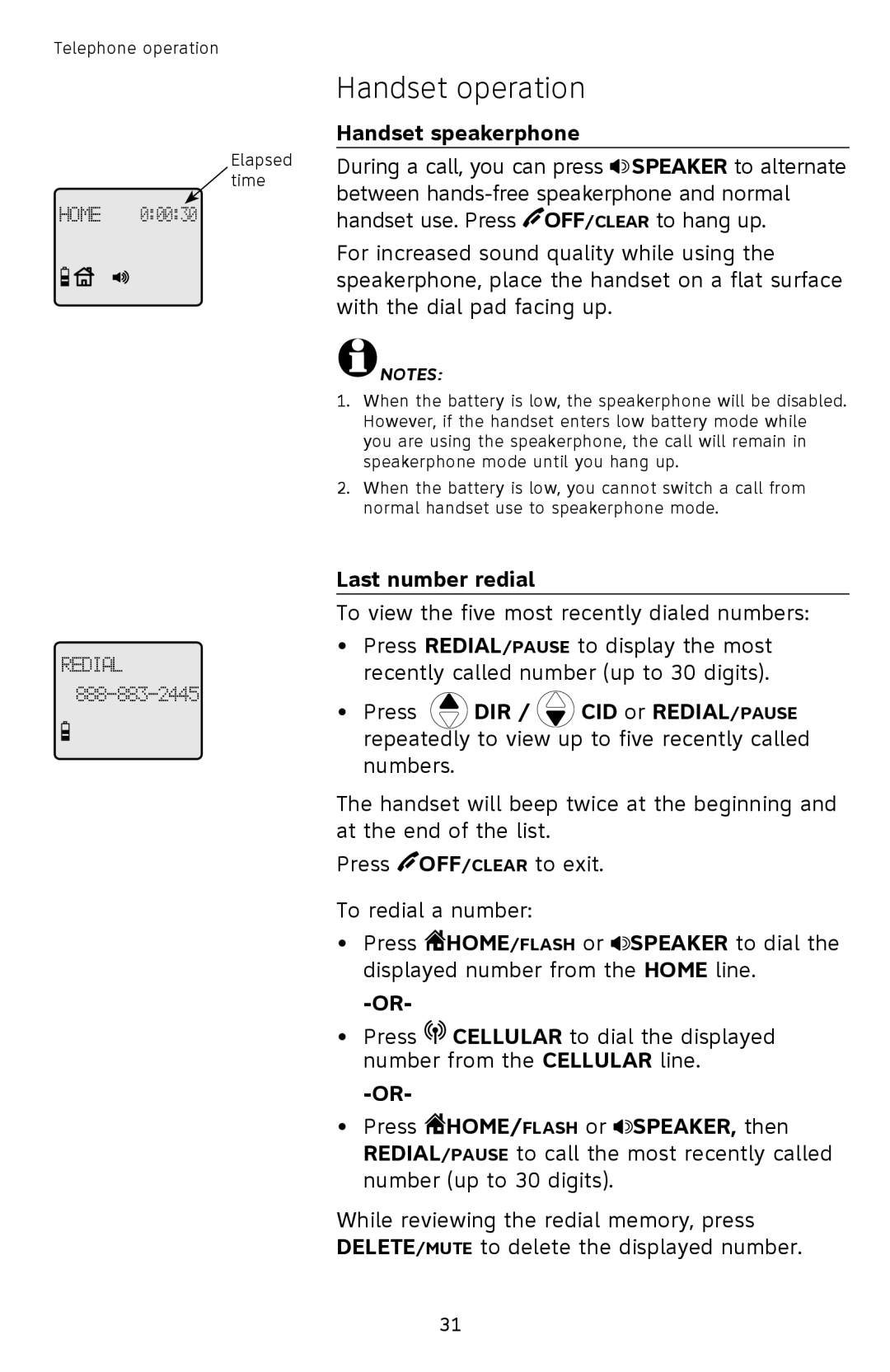 AT&T TL9278, TL9228 user manual Handset speakerphone, Last number redial 