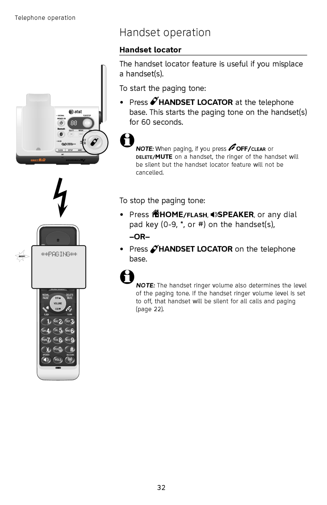 AT&T TL9228, TL9278 user manual Handset locator, Press Handset Locator on the telephone base 