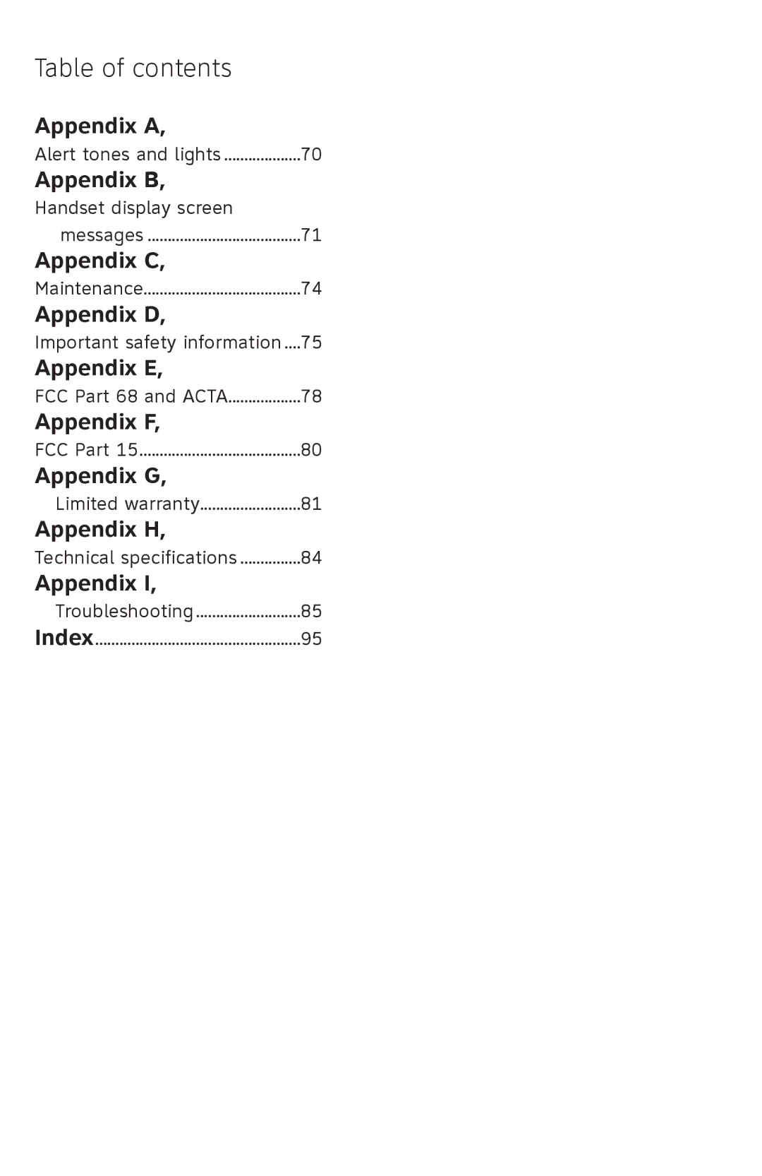 AT&T TL9228, TL9278 user manual Appendix a 