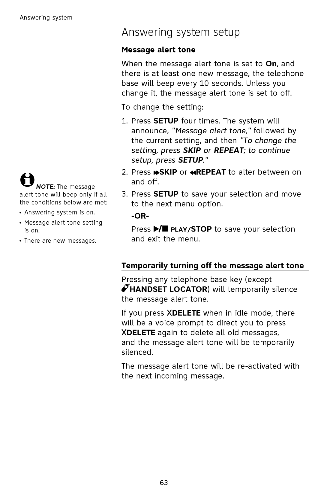 AT&T TL9278, TL9228 user manual Message alert tone, Temporarily turning off the message alert tone 