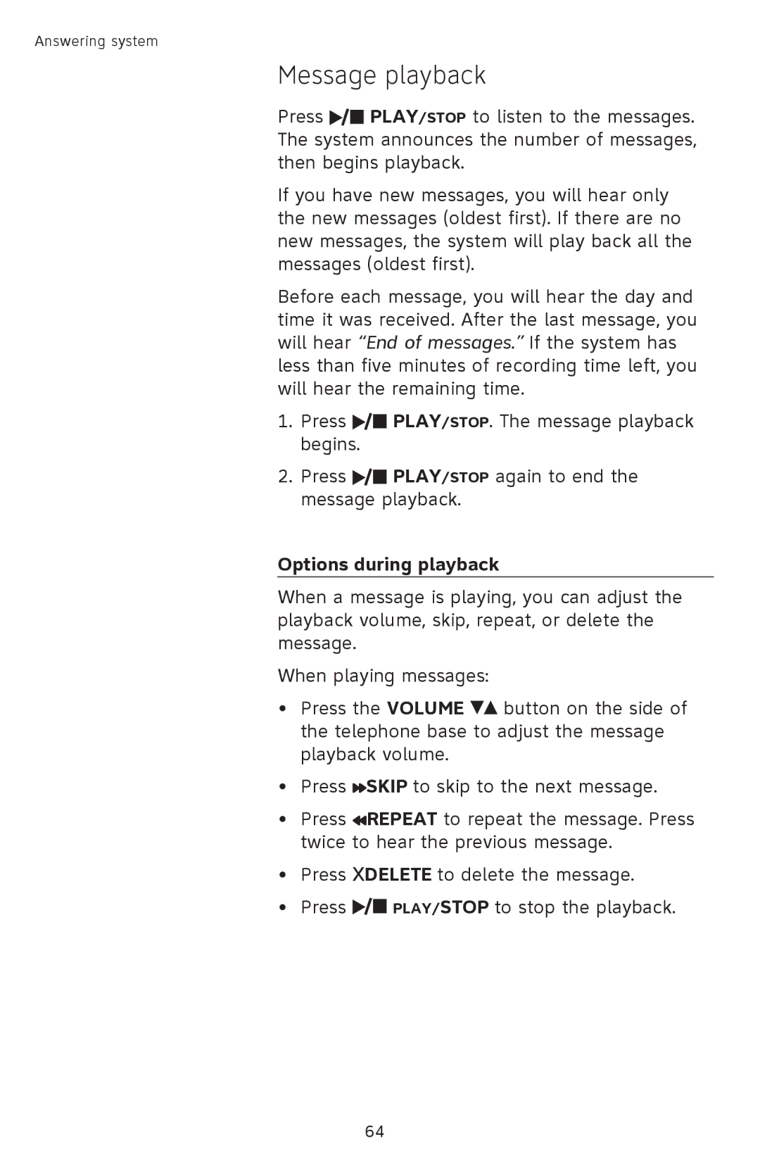 AT&T TL9228, TL9278 user manual Message playback, Options during playback 