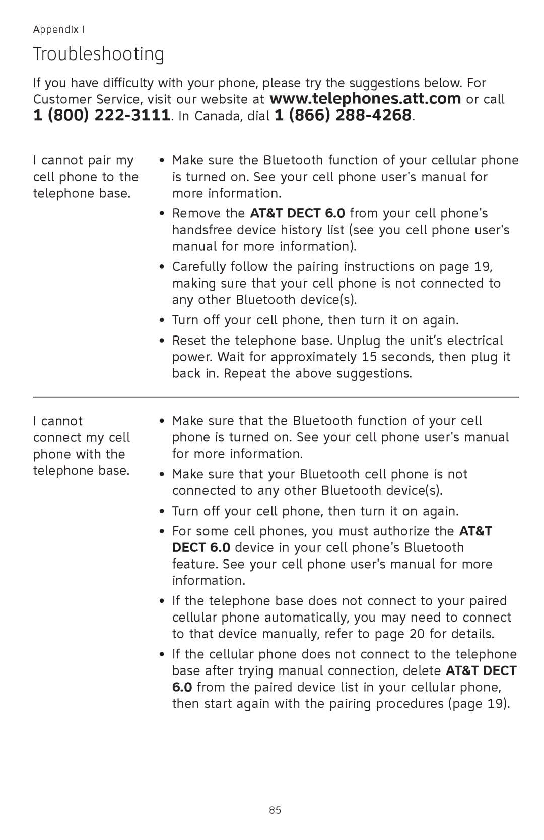 AT&T TL9278, TL9228 user manual Troubleshooting 