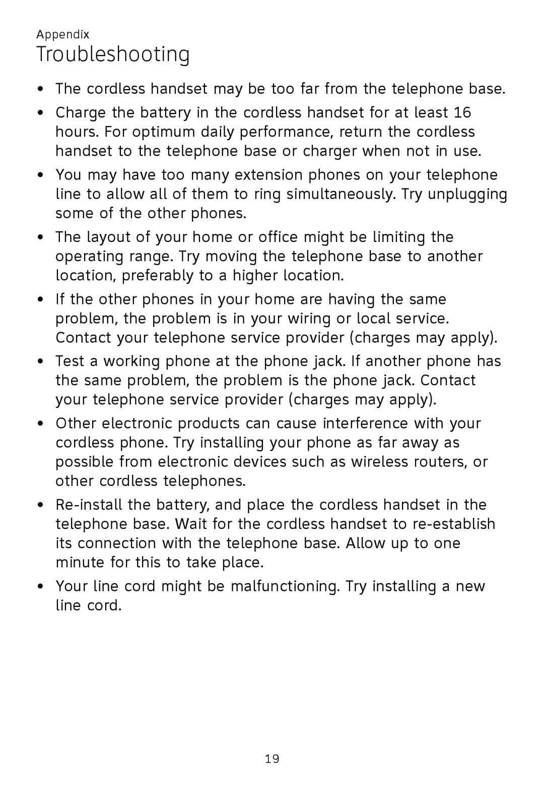 AT&T TL92220, TL92370, TL92320, TL92270, TL90070, TL91270, TL91370, TL92470, TL92420 user manual Troubleshooting 