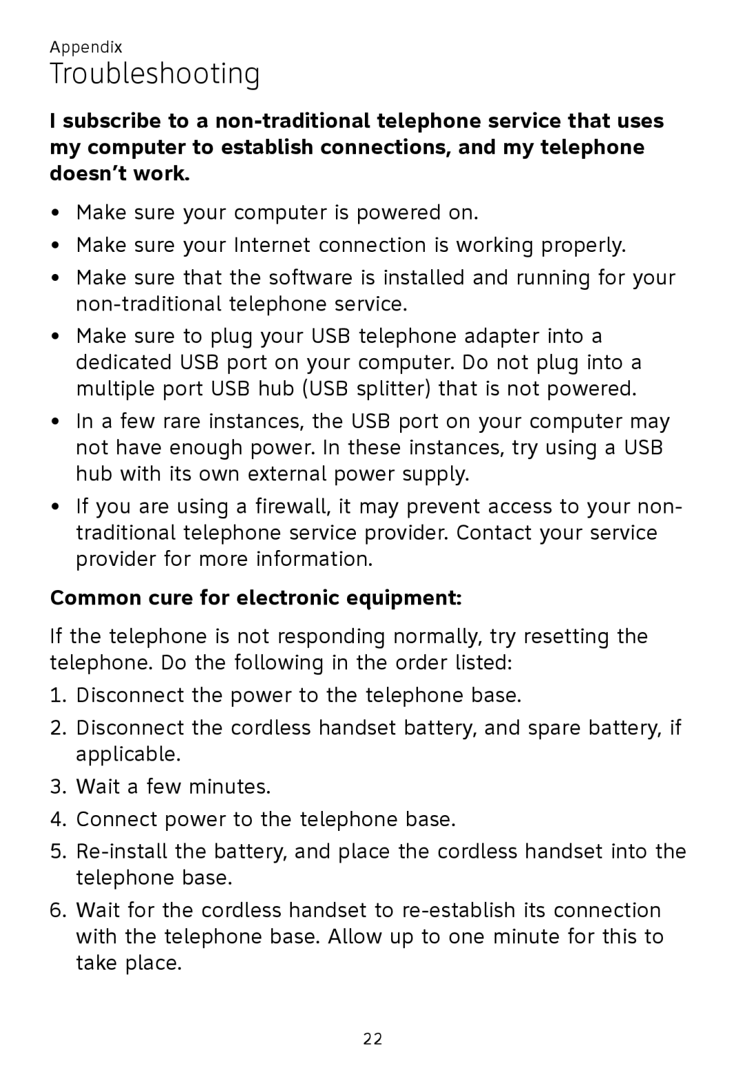 AT&T TL92370, TL92320, TL92270, TL90070, TL91270, TL91370, TL92220, TL92470, TL92420 Common cure for electronic equipment 