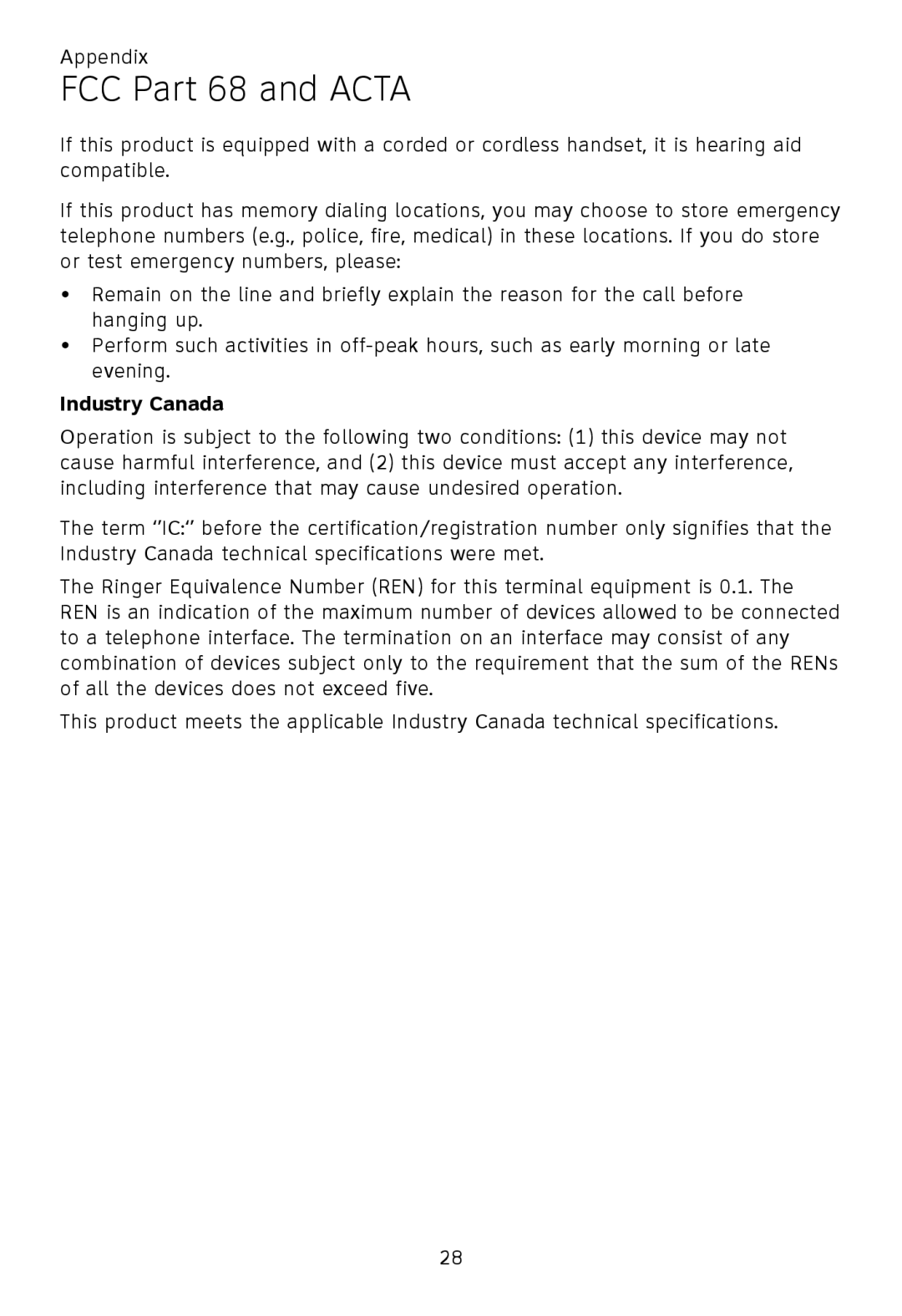 AT&T TL92220, TL92370, TL92320, TL92270, TL90070, TL91270, TL91370, TL92470, TL92420 user manual Industry Canada 