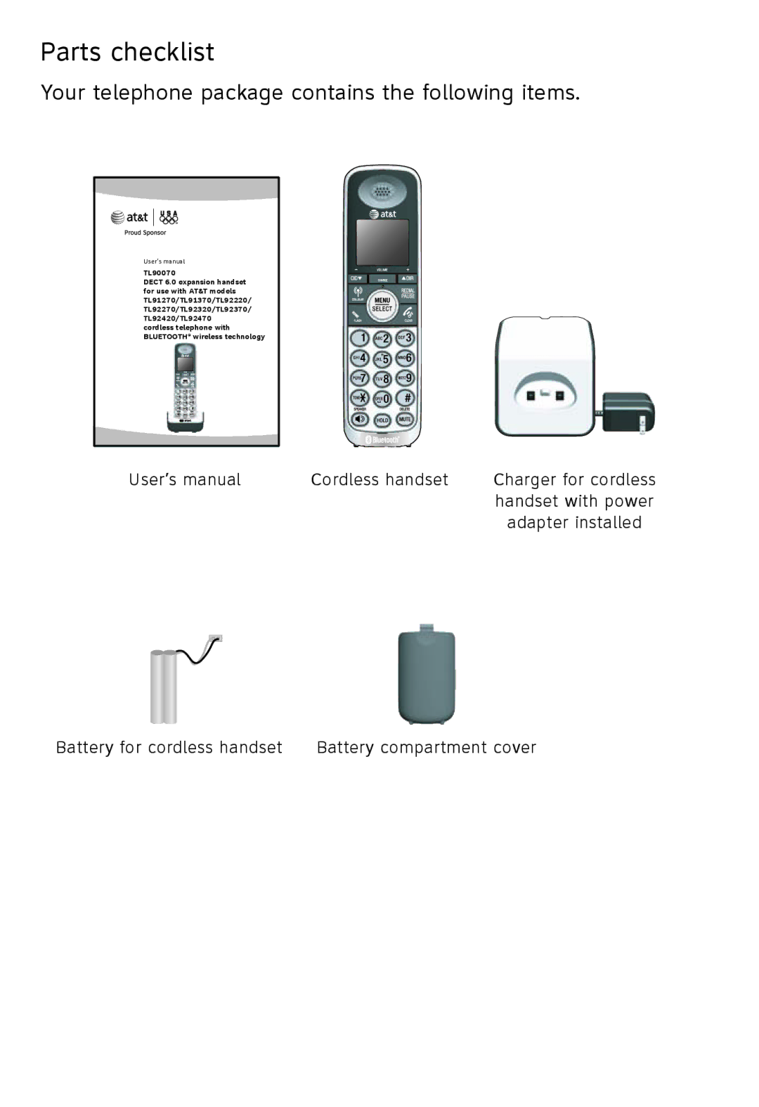 AT&T TL91270, TL92370, TL92320, TL92270, TL90070, TL91370, TL92220, TL92470, TL92420 user manual Parts checklist 