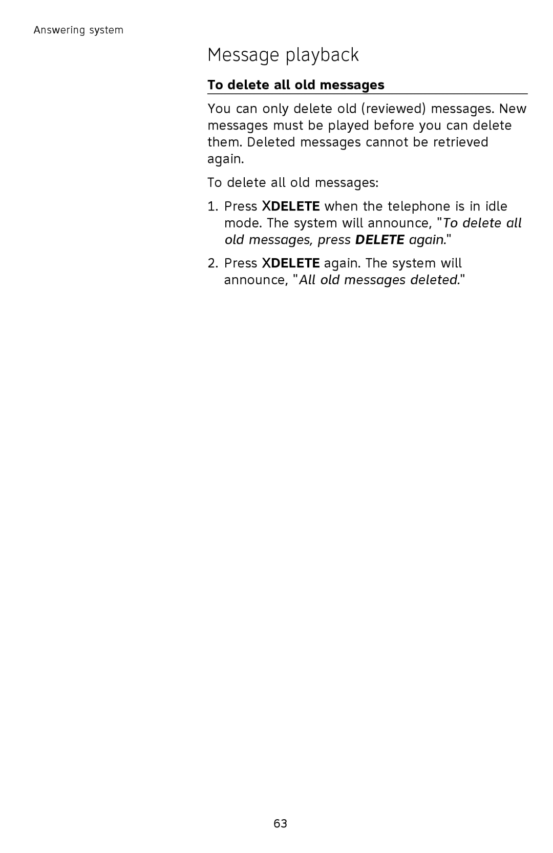 AT&T TL92378 user manual To delete all old messages 