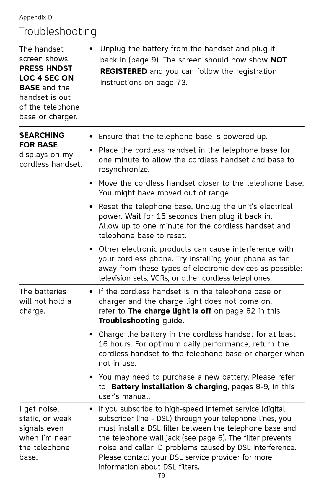 AT&T TL92378 user manual Troubleshooting guide, To Battery installation & charging, pages 8-9, in this 