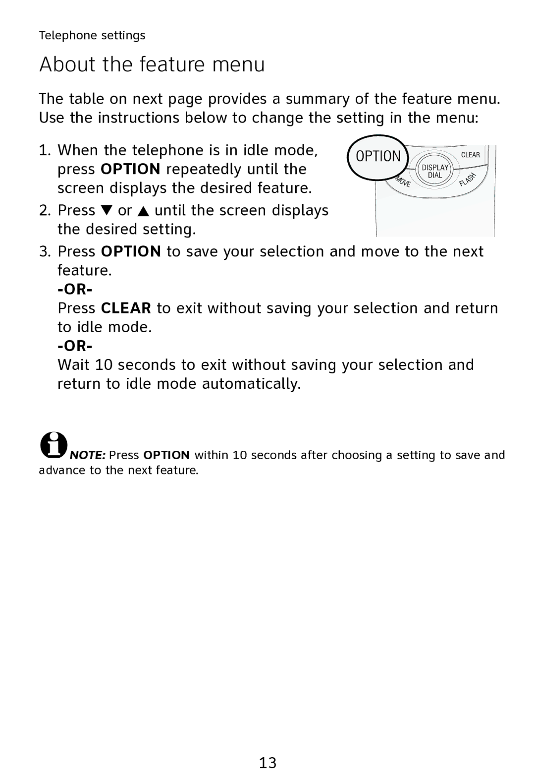 AT&T TR1909 user manual About the feature menu 