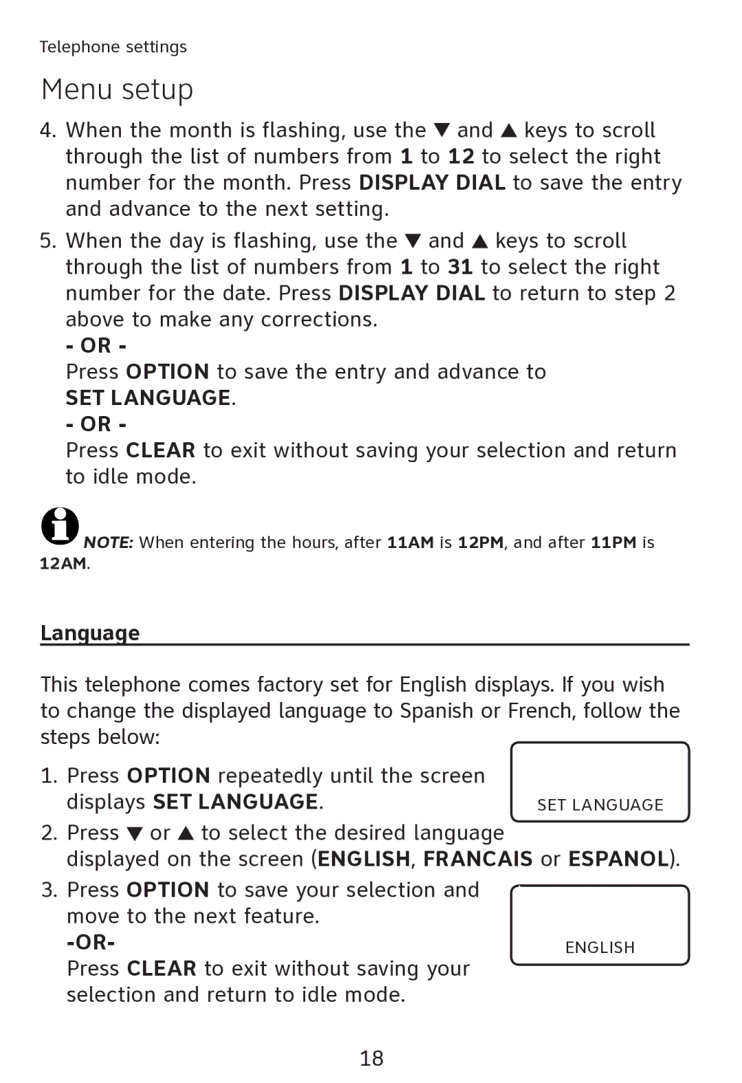 AT&T TR1909 user manual SET Language 