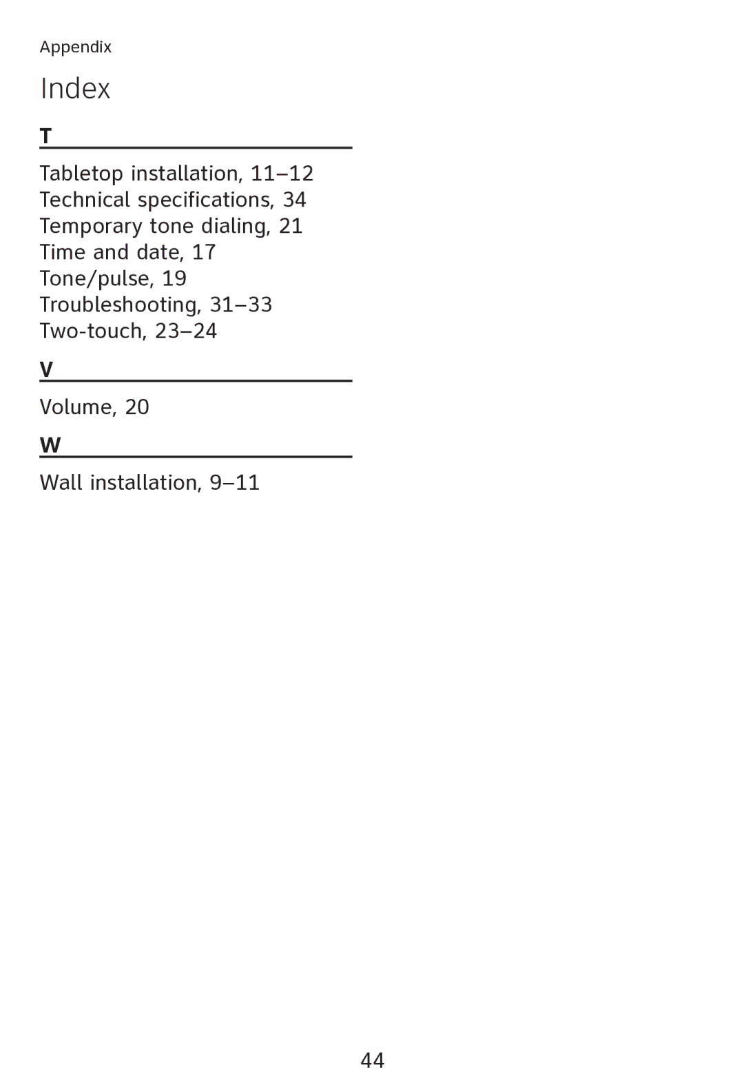 AT&T TR1909 user manual Index 