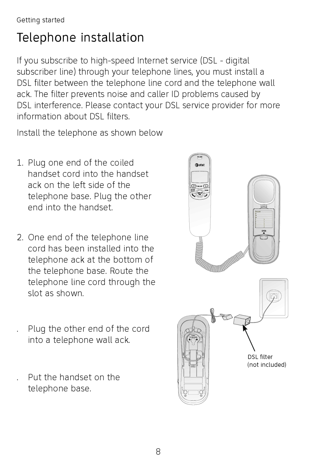 AT&T TR1909B, TR1909W user manual Telephone installation 