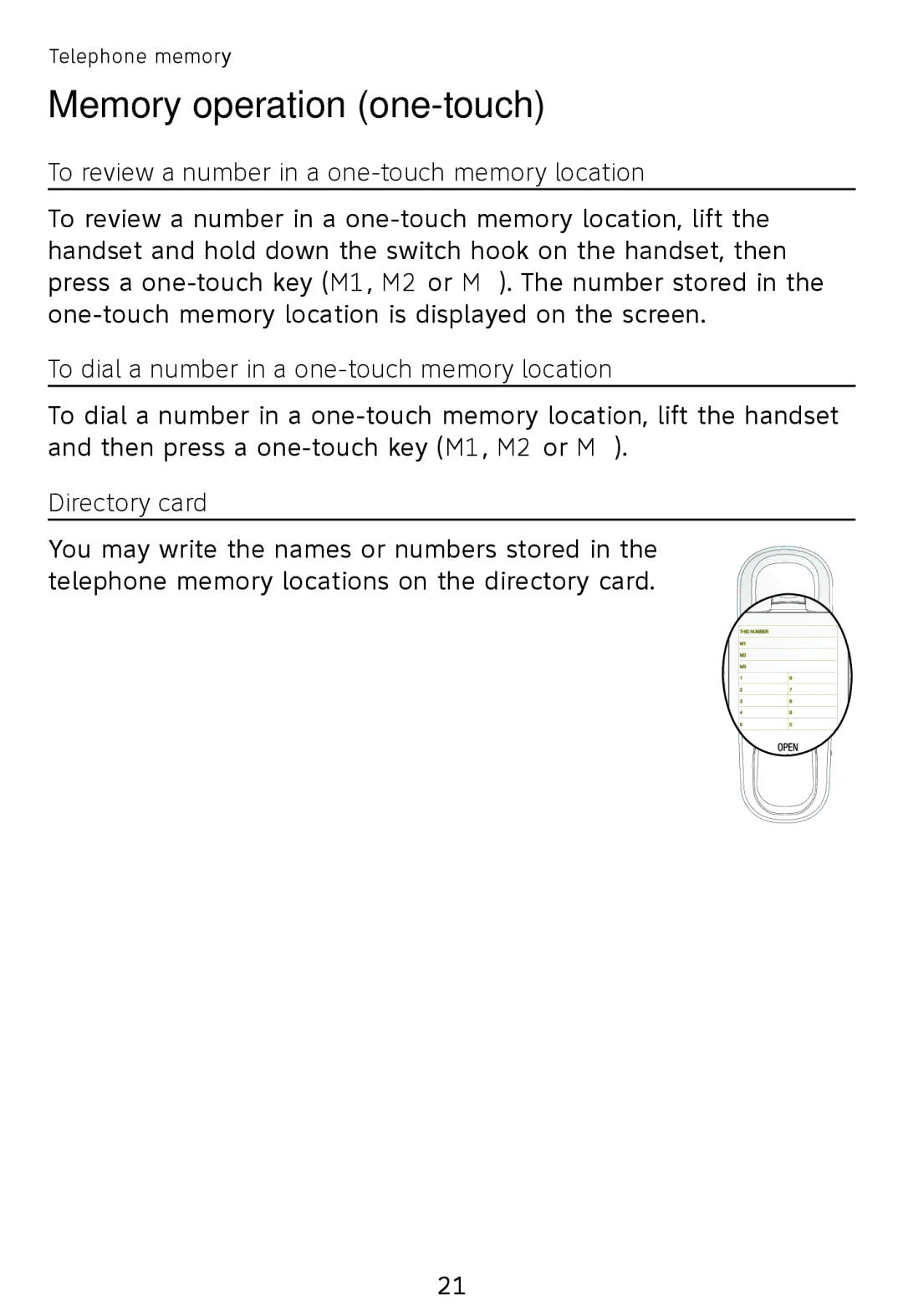 AT&T TR1909W, TR1909B To review a number in a one-touch memory location, To dial a number in a one-touch memory location 