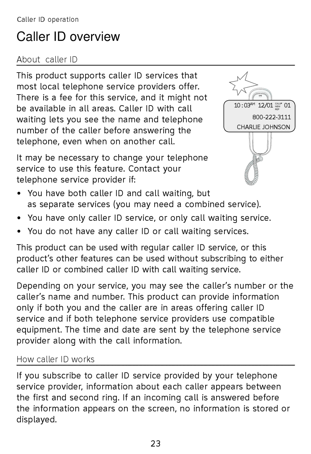 AT&T TR1909W, TR1909B user manual Caller ID overview, About caller ID, How caller ID works 