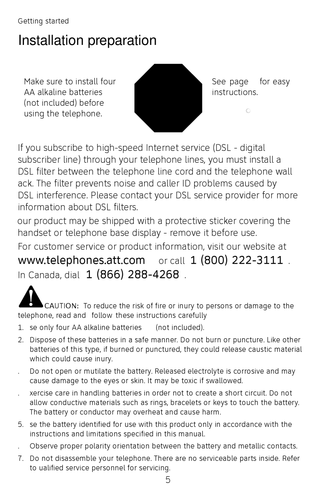 AT&T TR1909W, TR1909B user manual Installation preparation 