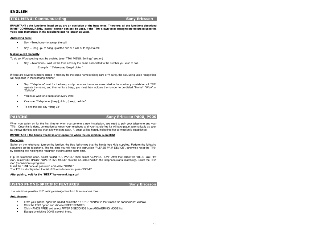 AT&T manual TT01 Menu Communucating Sony Ericsson, Sony Ericsson P800, P900, Using PHONE-SPECIFIC Features 