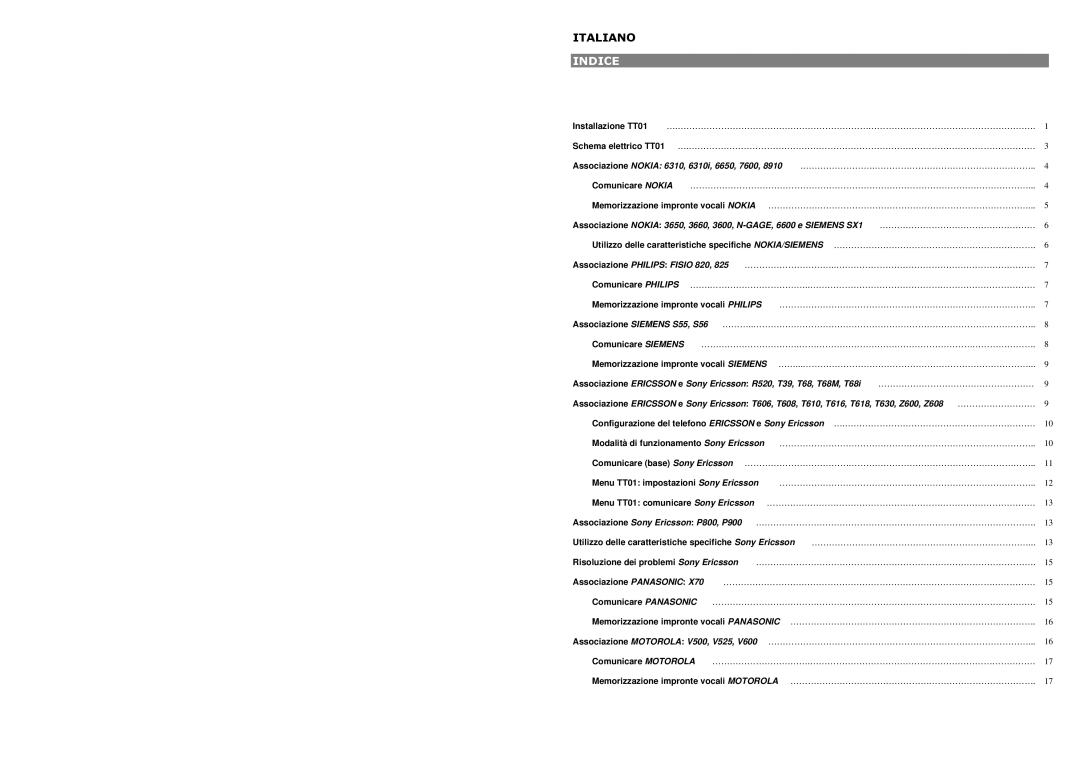 AT&T TT01 manual Indice 