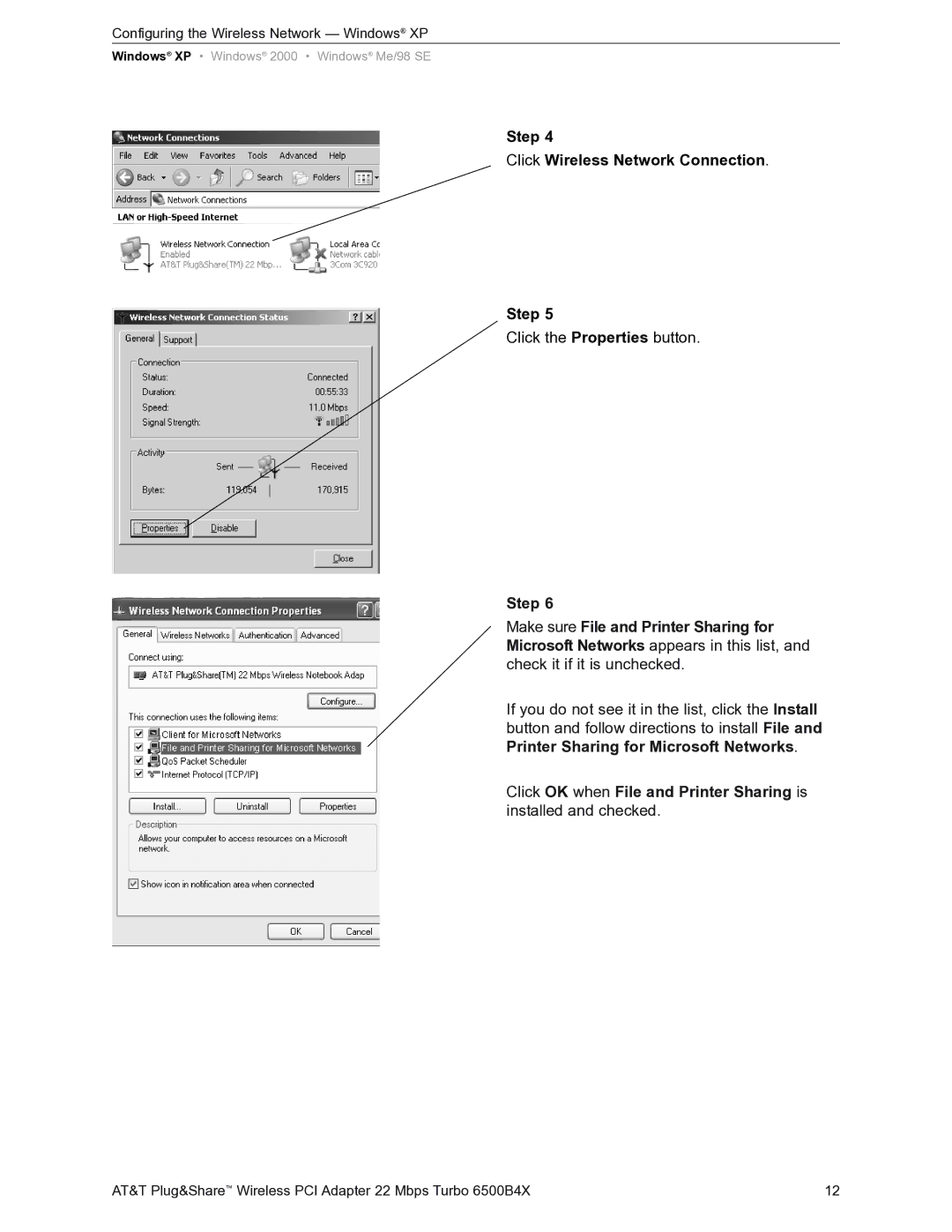 AT&T Turbo 802.11b user manual Step Click Wireless Network Connection 