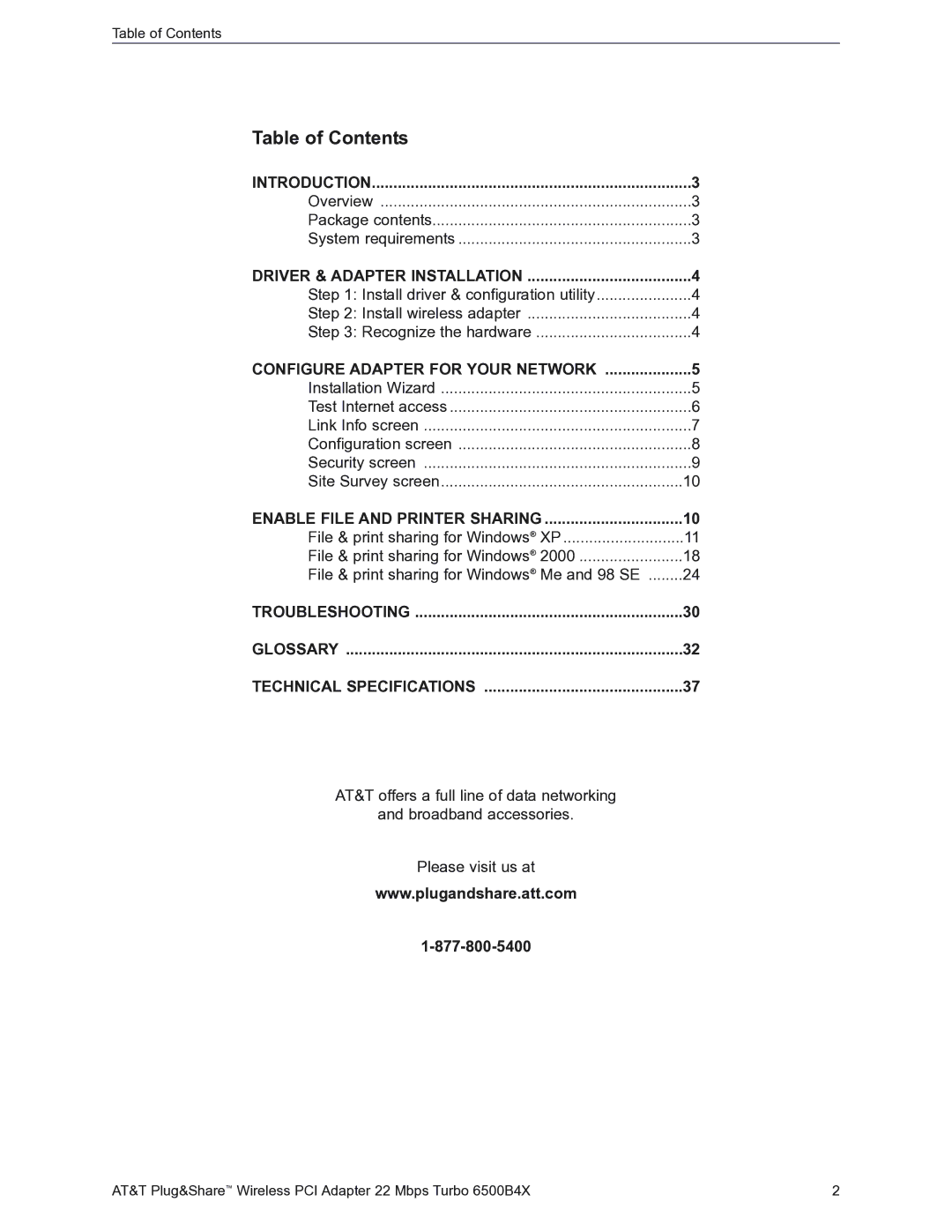 AT&T Turbo 802.11b user manual Table of Contents 