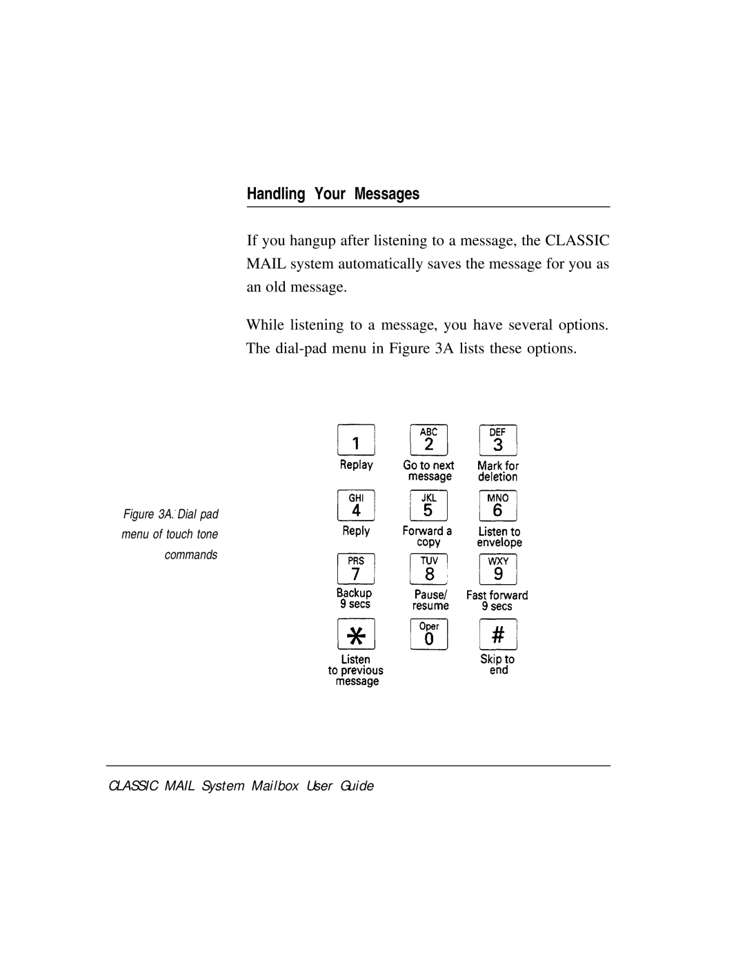 AT&T Voice Messaging System manual Handling Your Messages, Dial pad Menu of touch tone Commands 