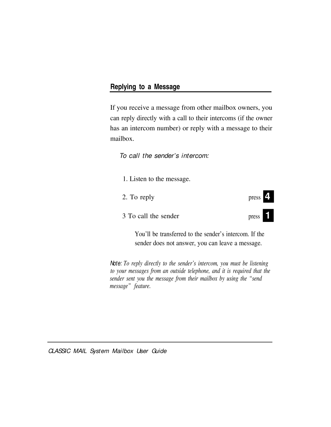 AT&T Voice Messaging System manual Replying to a Message, To call the sender’s intercom 