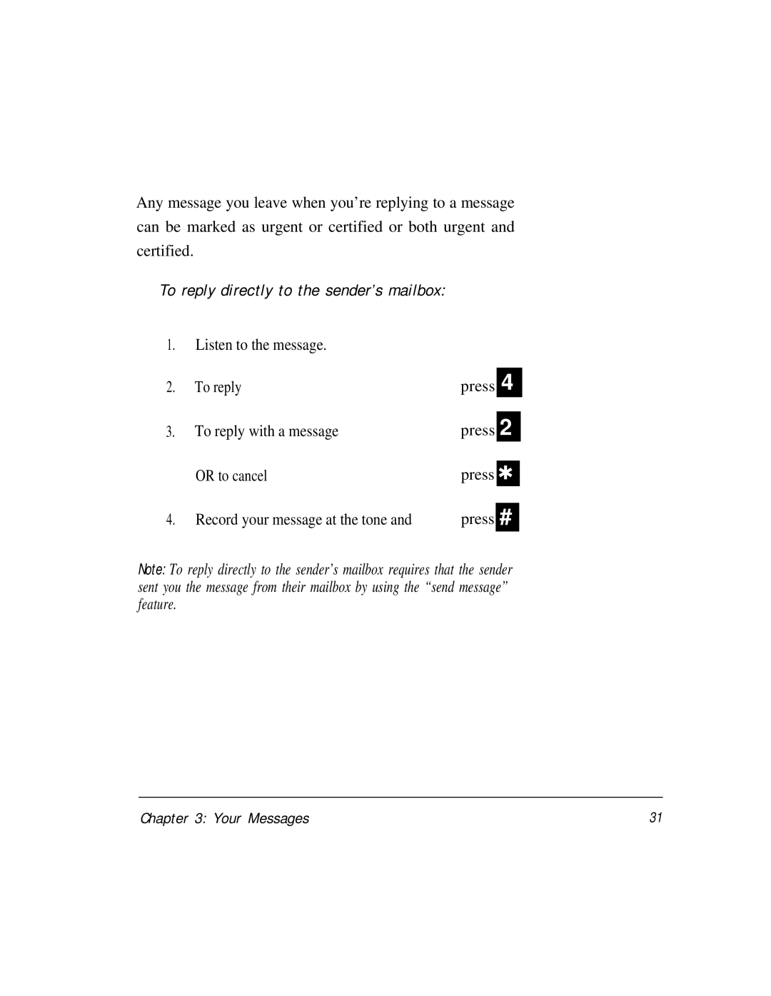 AT&T Voice Messaging System manual To reply directly to the sender’s mailbox 