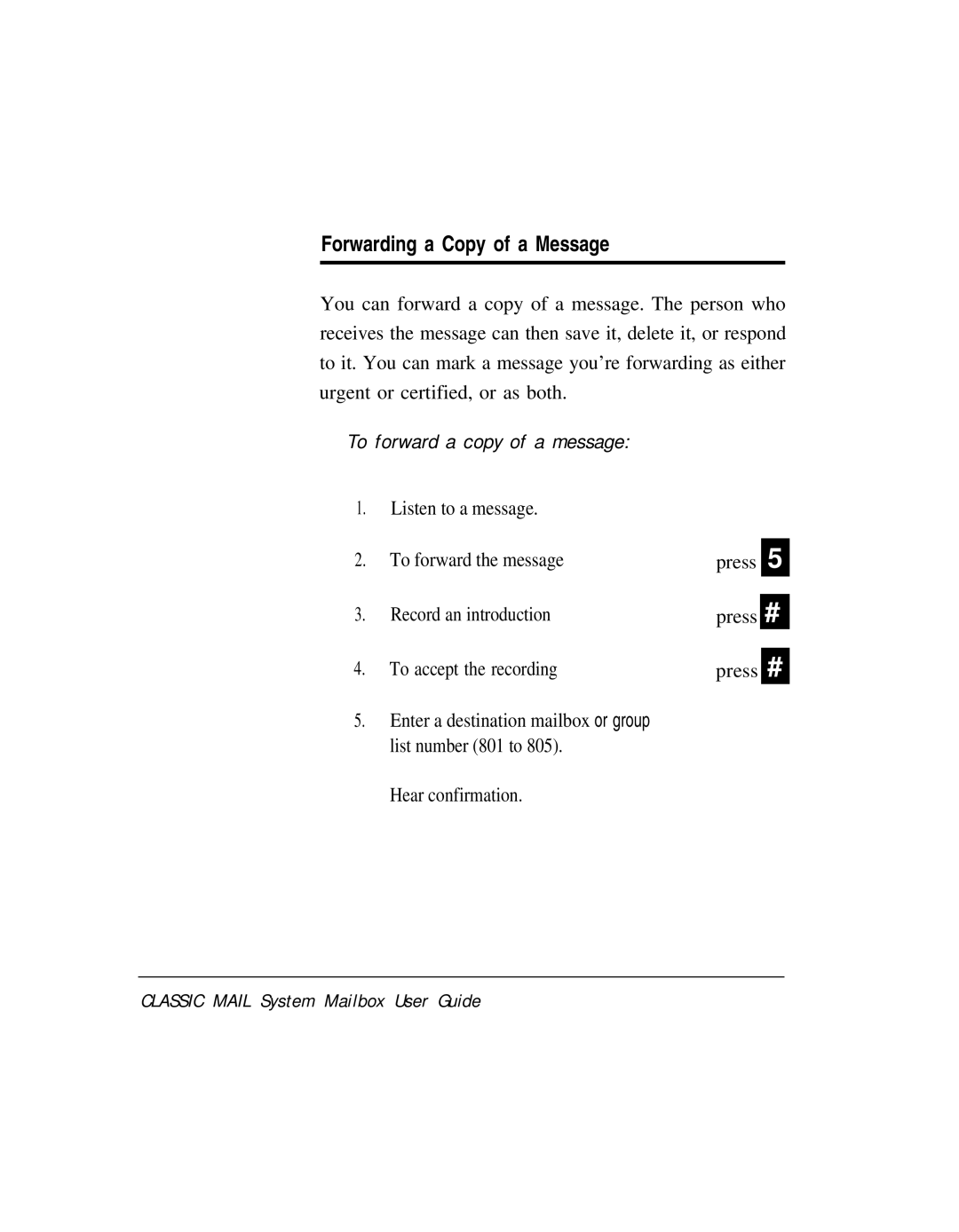 AT&T Voice Messaging System manual Forwarding a Copy of a Message, To forward a copy of a message 