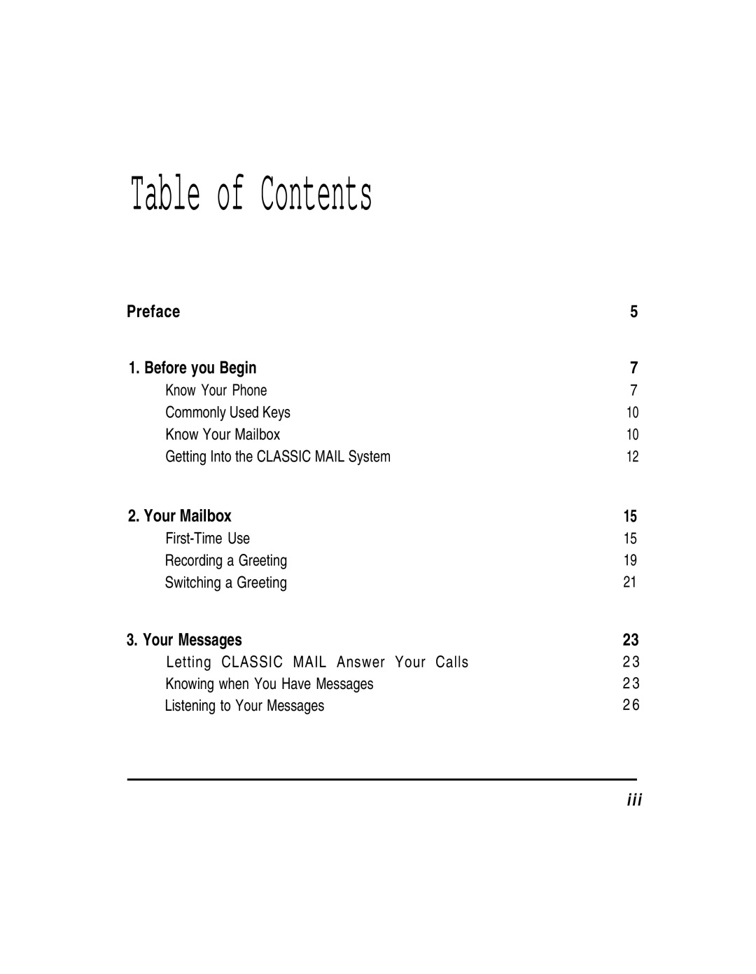 AT&T Voice Messaging System manual Table of Contents 