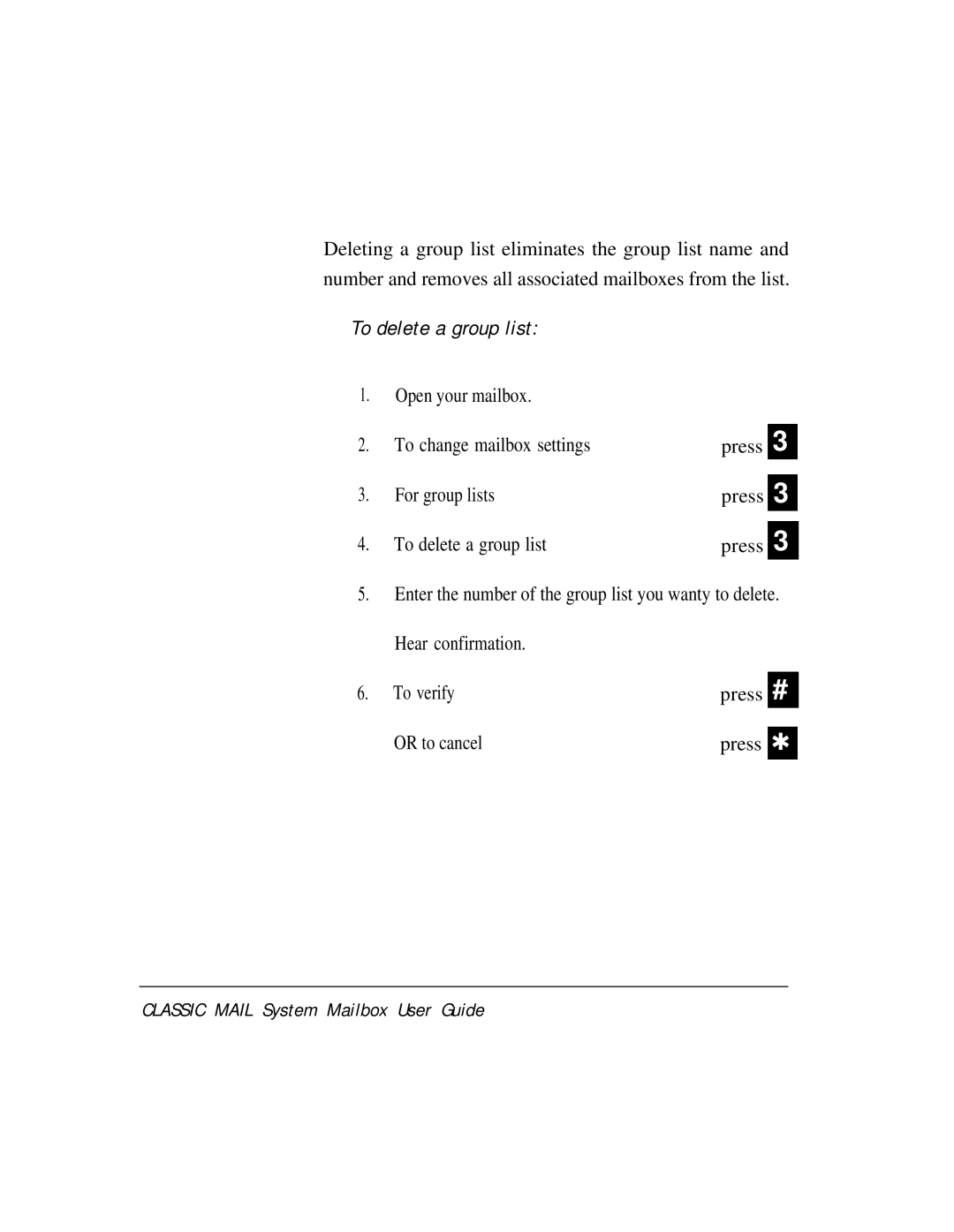 AT&T Voice Messaging System manual To delete a group list 